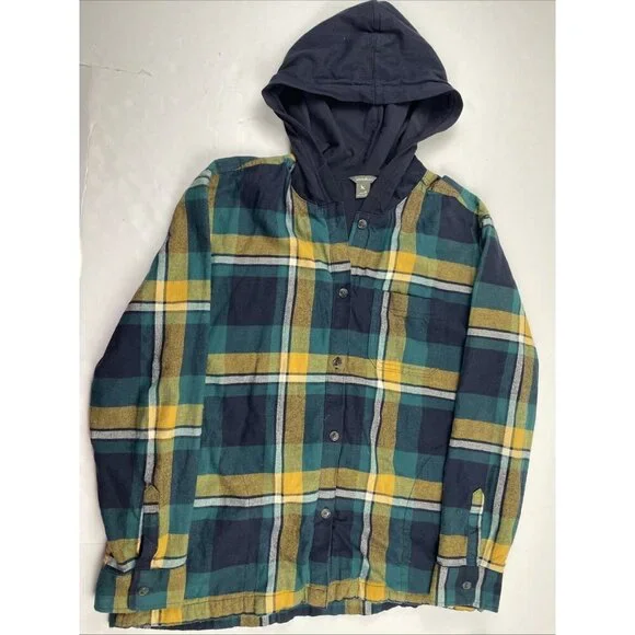 Eddie Bauer Hooded Flannel Shirt Jacket Women’s M Plaid Lined Outdoors Hike Work - Picture 2 of 12